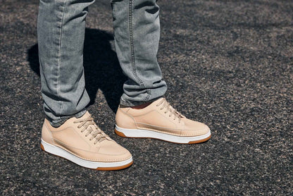 CALTO - Y7934 - 2.6 Inches Taller (Ivory White Suede/White & Gum Sole) - Elevated Leather Sneakers Tallmenshoes.com