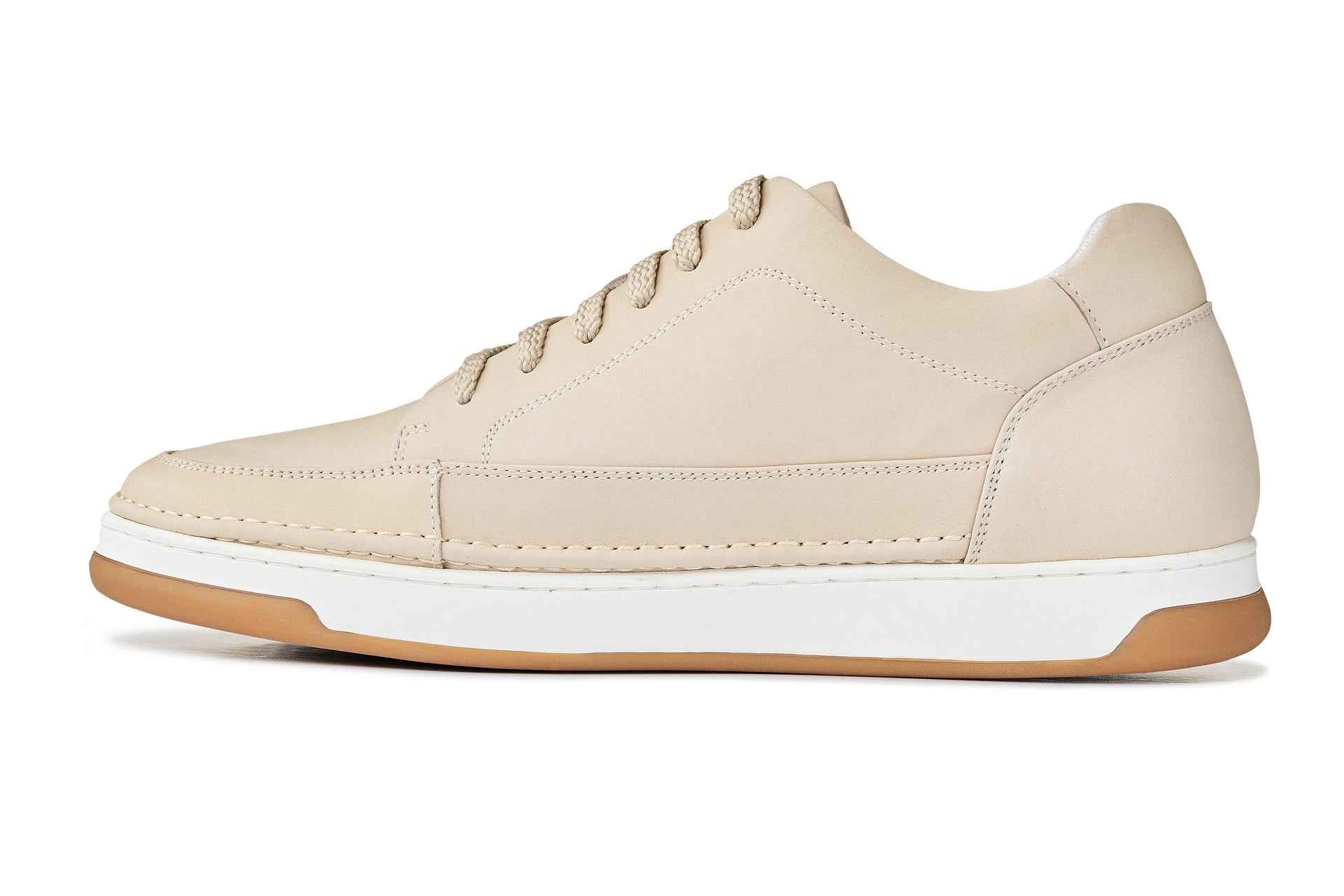 CALTO - Y7934 - 2.6 Inches Taller (Ivory White Suede/White & Gum Sole) - Elevated Leather Sneakers Tallmenshoes.com