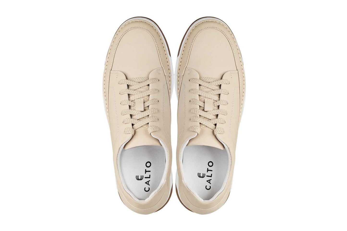 CALTO - Y7934 - 2.6 Inches Taller (Ivory White Suede/White & Gum Sole) - Elevated Leather Sneakers Tallmenshoes.com