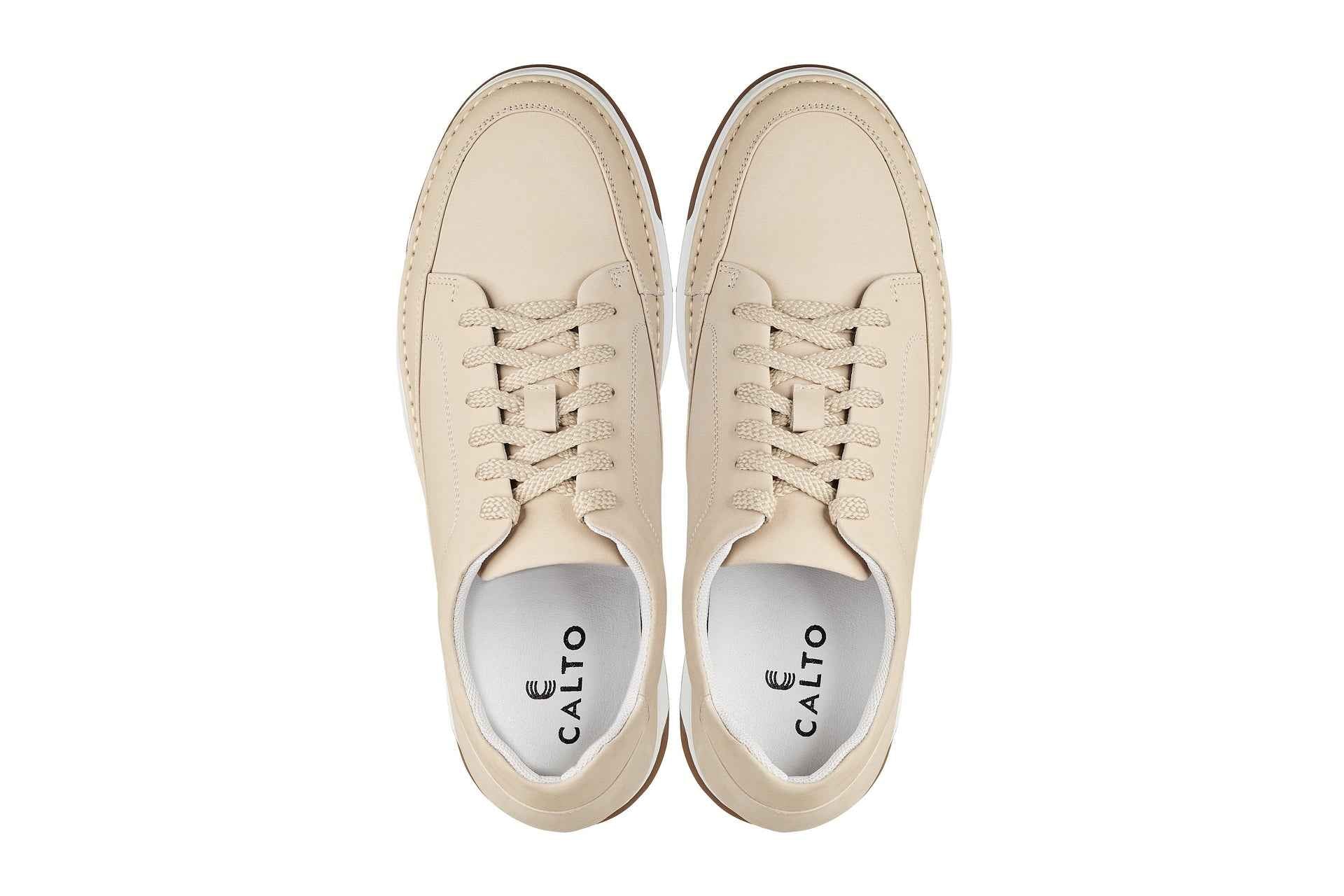 CALTO - Y7934 - 2.6 Inches Taller (Ivory White Suede/White & Gum Sole) - Elevated Leather Sneakers Tallmenshoes.com