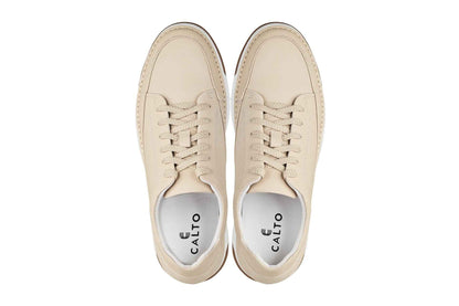 CALTO - Y7934 - 2.6 Inches Taller (Ivory White Suede/White & Gum Sole) - Elevated Leather Sneakers Tallmenshoes.com
