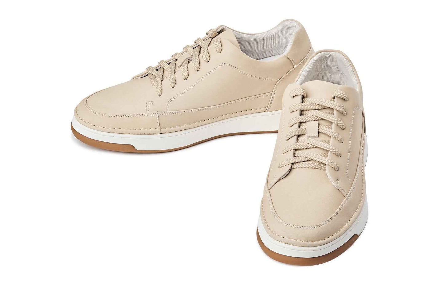 CALTO - Y7934 - 2.6 Inches Taller (Ivory White Suede/White & Gum Sole) - Elevated Leather Sneakers Tallmenshoes.com