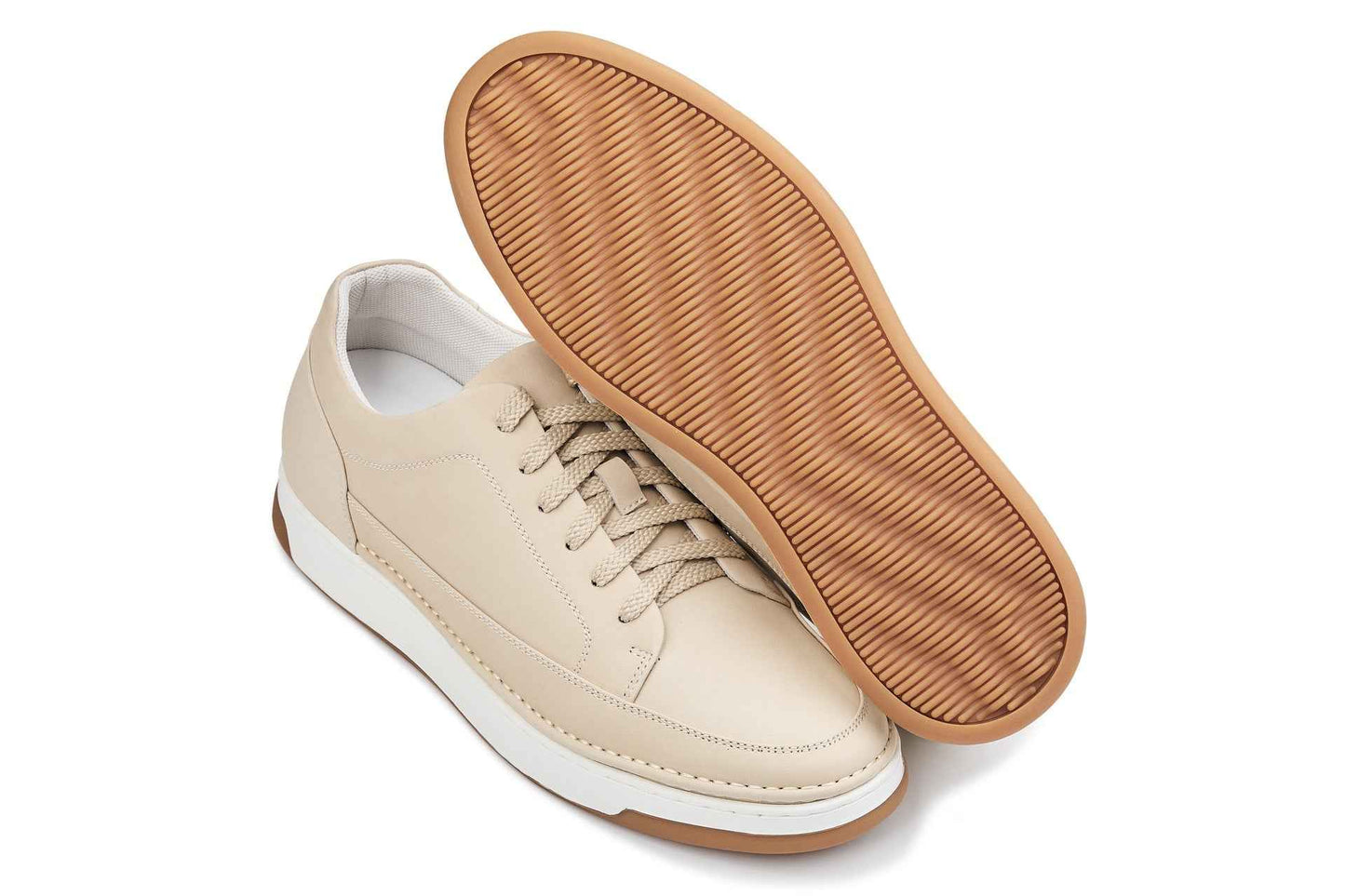 CALTO - Y7934 - 2.6 Inches Taller (Ivory White Suede/White & Gum Sole) - Elevated Leather Sneakers Tallmenshoes.com