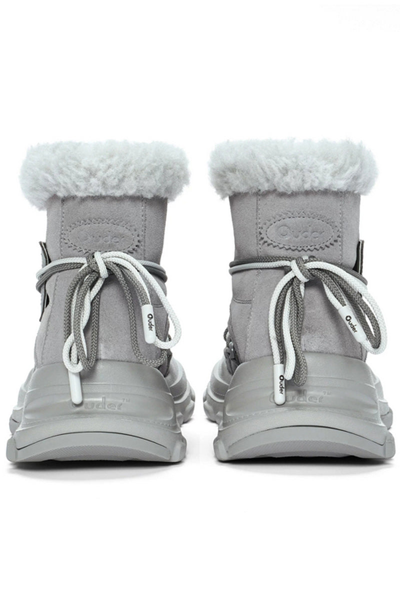 Light Grey Winter Boot with White Faux Fur Trim - Wolvess
