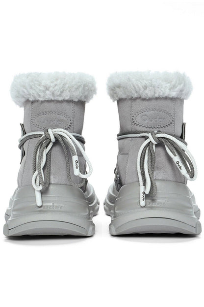 Light Grey Winter Boot with White Faux Fur Trim - Wolvess