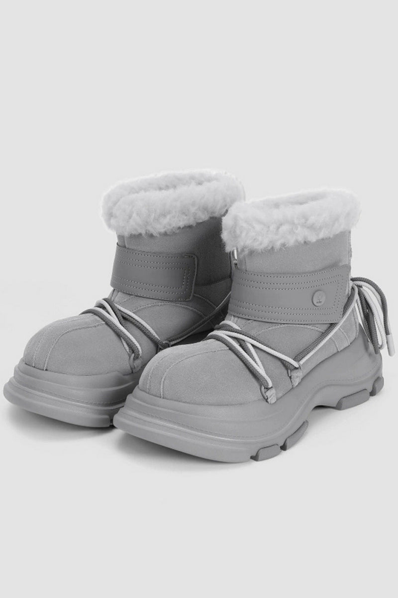 Light Grey Winter Boot with White Faux Fur Trim - Wolvess