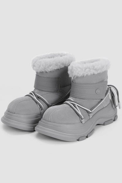Light Grey Winter Boot with White Faux Fur Trim - Wolvess