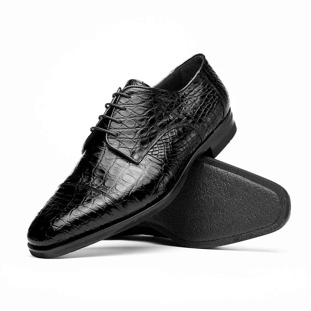 21-532-BKM ANDREA Crocodile Lace Up, Black Zelli Italia