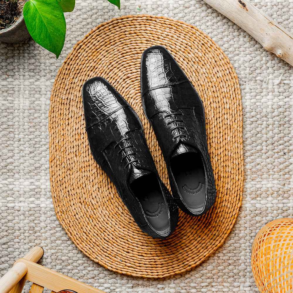 21-532-BKM ANDREA Crocodile Lace Up, Black Zelli Italia