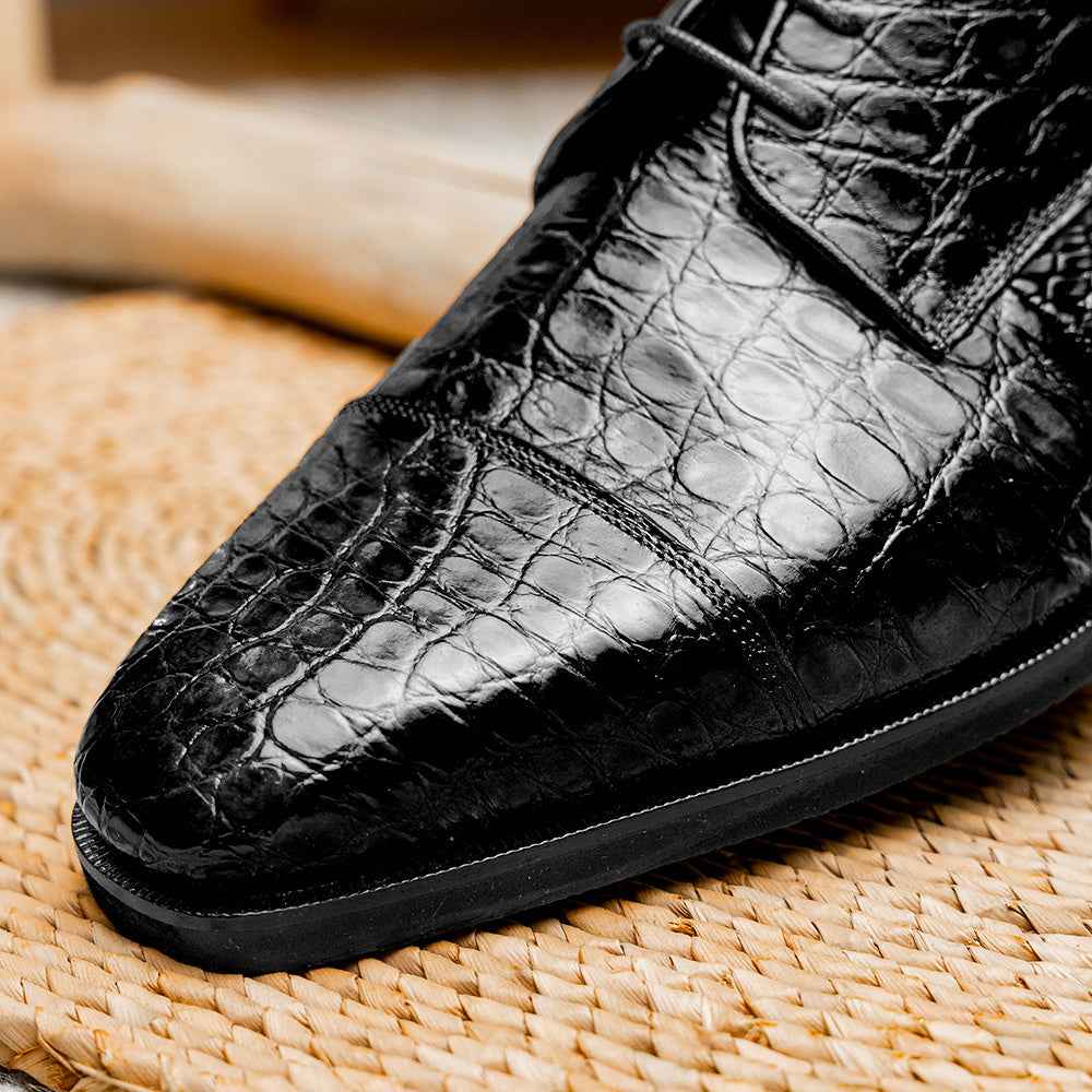 21-532-BKM ANDREA Crocodile Lace Up, Black Zelli Italia