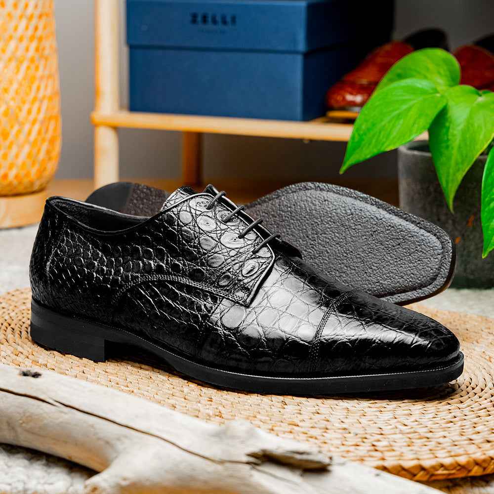21-532-BKM ANDREA Crocodile Lace Up, Black Zelli Italia