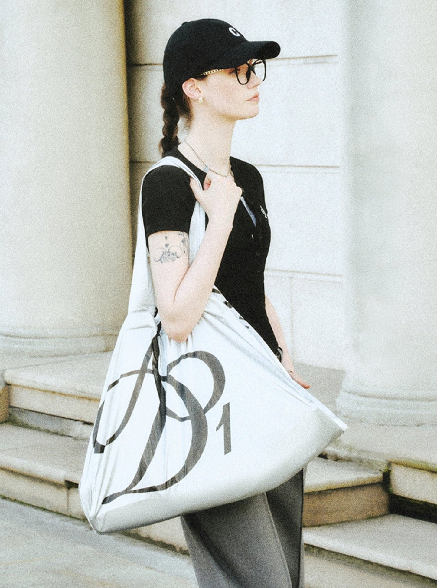 Metallic Silver Oversized Tote Bag: Large Capacity Shopper with Bold Logo Print - Wolvess