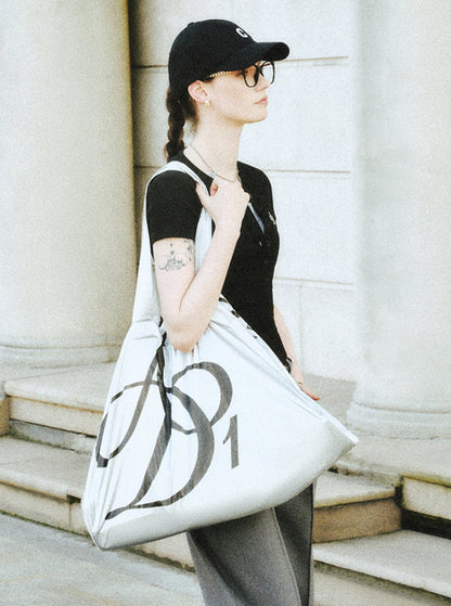 Metallic Silver Oversized Tote Bag: Large Capacity Shopper with Bold Logo Print - Wolvess