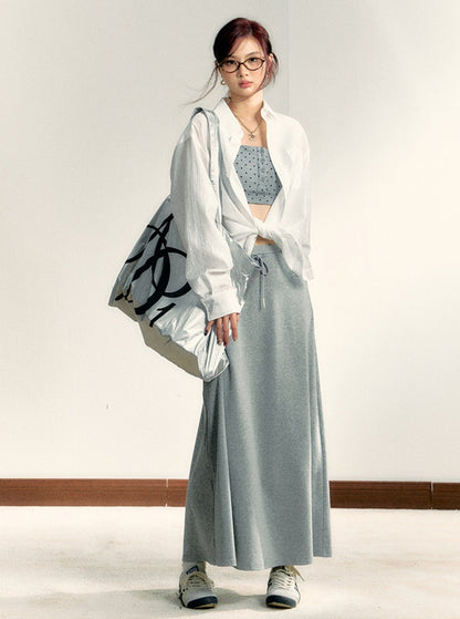 Metallic Silver Oversized Tote Bag: Large Capacity Shopper with Bold Logo Print - Wolvess