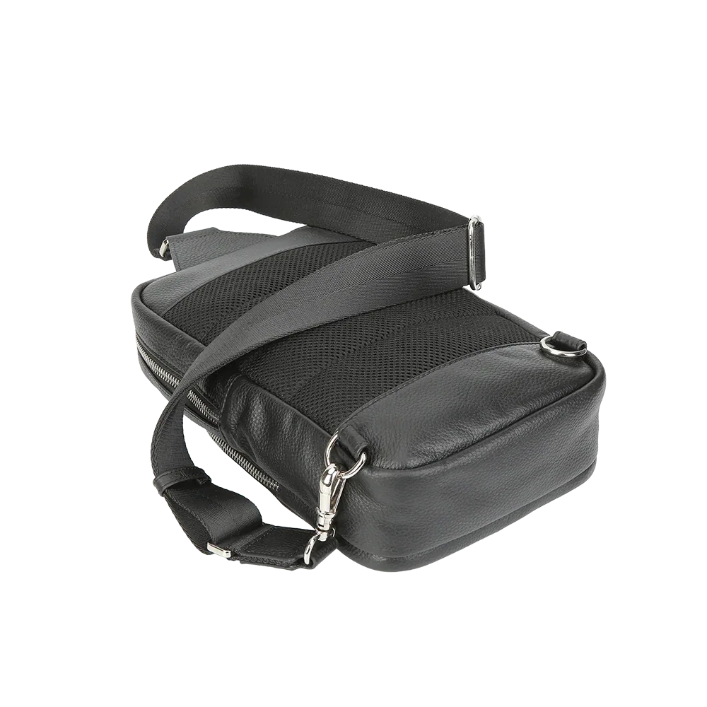 Black Pebbled Full-Grain Leather Sling Bag for Men – Crossbody Travel & Everyday Carry MiamiLeathers.com