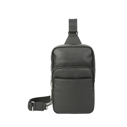 Black Pebbled Full-Grain Leather Sling Bag for Men – Crossbody Travel & Everyday Carry MiamiLeathers.com