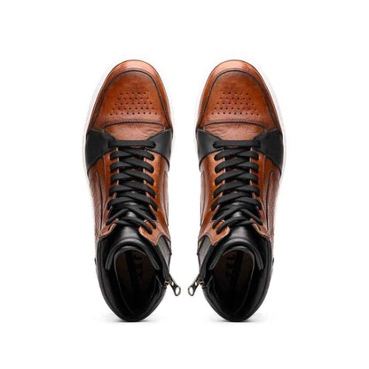65-356-BRN BRAVO Italian Burnished Calfskin High Top Dress Sneaker Black / Brown