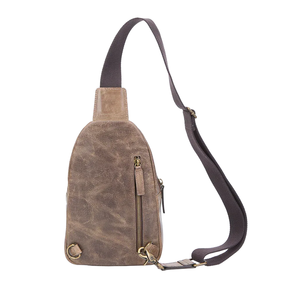 Crazy Horse Leather Sling Bag Small Version – Brown Full-Grain Crossbody for Men MiamiLeathers.com