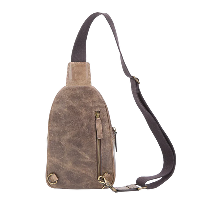 Crazy Horse Leather Sling Bag Small Version – Brown Full-Grain Crossbody for Men MiamiLeathers.com