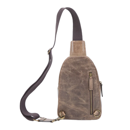 Crazy Horse Leather Sling Bag Small Version – Brown Full-Grain Crossbody for Men MiamiLeathers.com