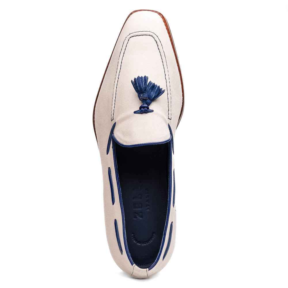 16-628-SND CARMEN Sueded Goatskin & Crocodile Tassel Loafer, Sand Zelli Italia