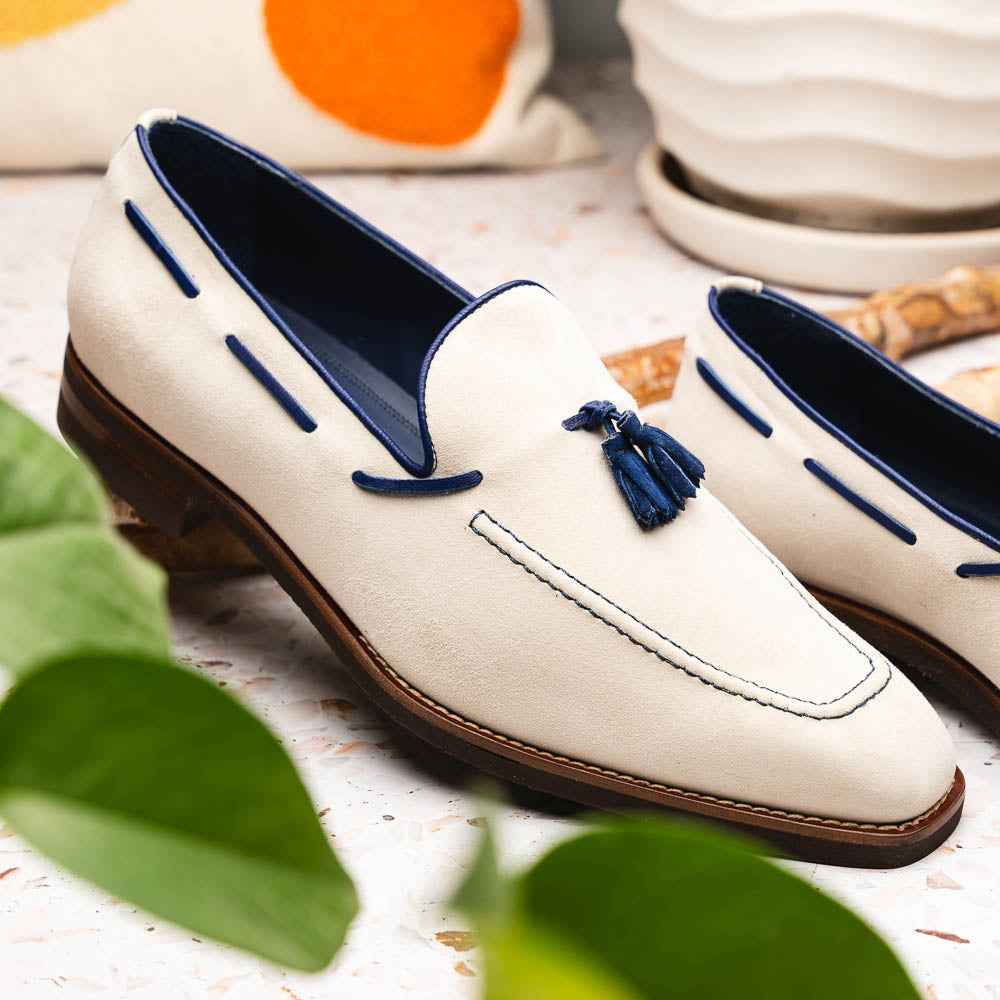 16-628-SND CARMEN Sueded Goatskin & Crocodile Tassel Loafer, Sand Zelli Italia