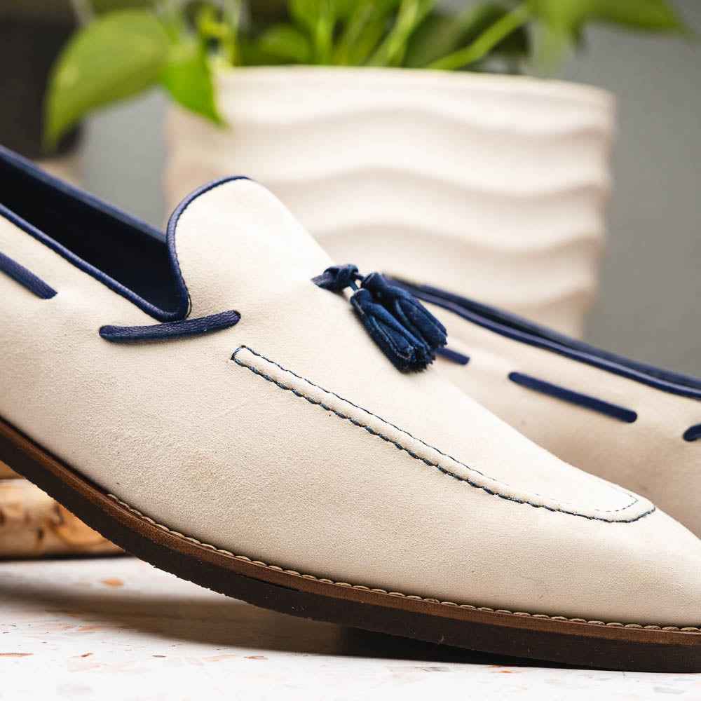 16-628-SND CARMEN Sueded Goatskin & Crocodile Tassel Loafer, Sand Zelli Italia