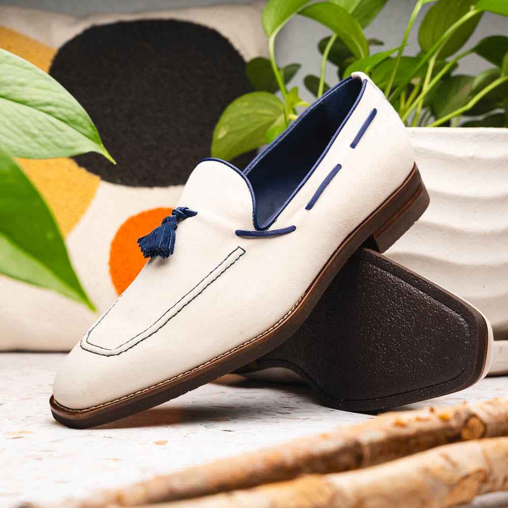 16-628-SND CARMEN Sueded Goatskin & Crocodile Tassel Loafer, Sand Zelli Italia