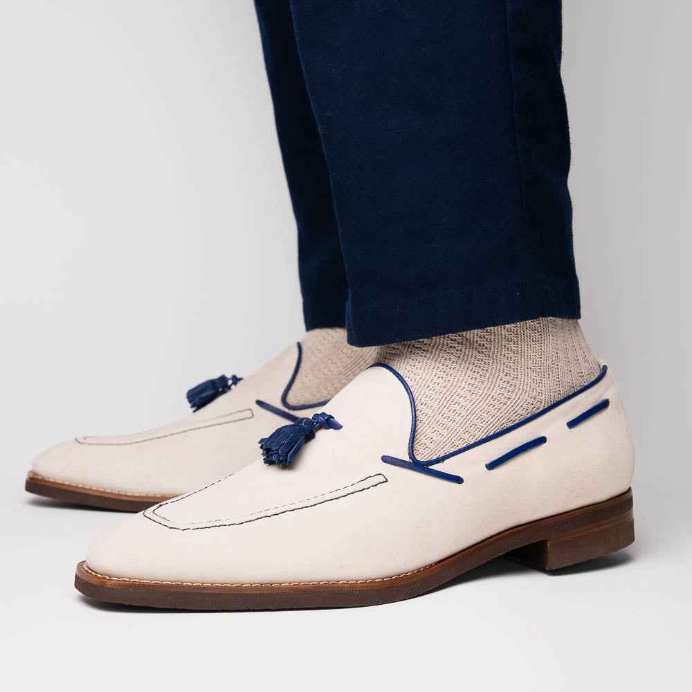16-628-SND CARMEN Sueded Goatskin & Crocodile Tassel Loafer, Sand Zelli Italia