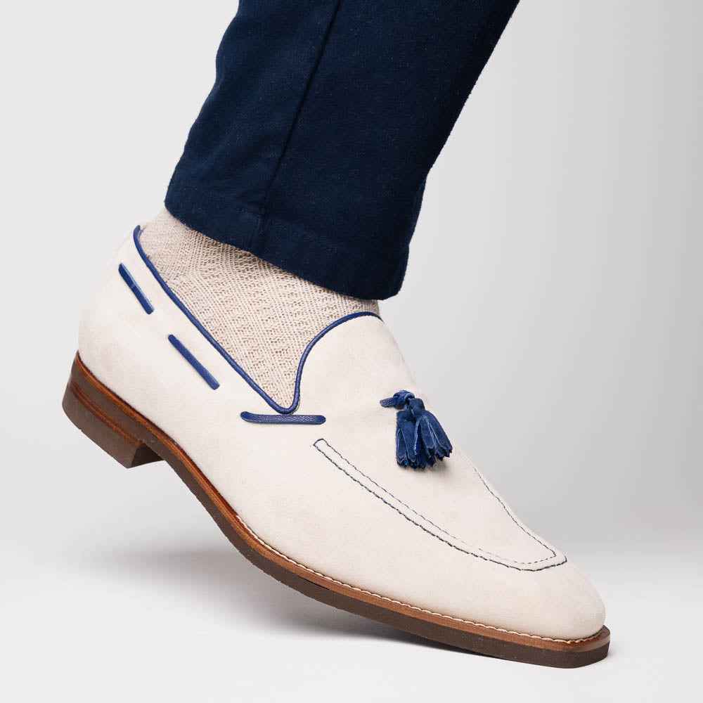 16-628-SND CARMEN Sueded Goatskin & Crocodile Tassel Loafer, Sand Zelli Italia