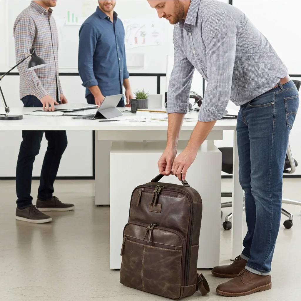 Crazy Horse Full-Grain Leather Laptop Backpack – Premium, Rugged & Stylish MiamiLeathers.com