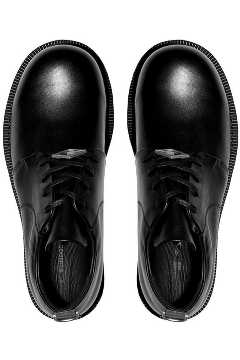 Black Leather Platform Derby Shoes - Wolvess