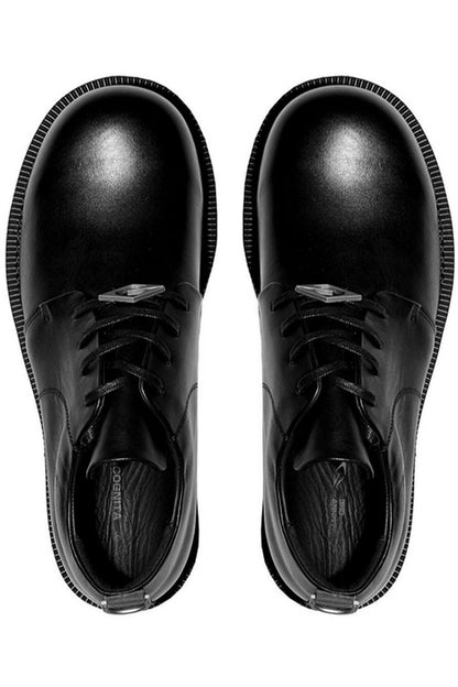 Black Leather Platform Derby Shoes - Wolvess