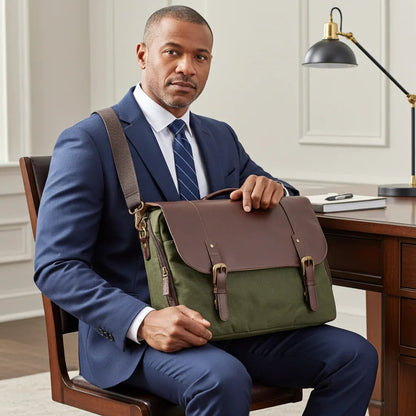 Maxwell Leather & Waxed Canvas Briefcase – Premium Laptop Bag & Canvas Briefcase MiamiLeathers.com