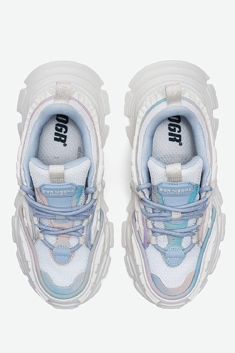 White and Blue Platform Chunky Sneakers - Wolvess