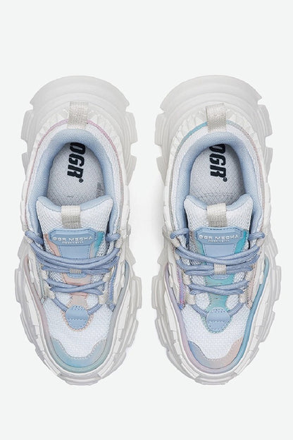 White and Blue Platform Chunky Sneakers - Wolvess