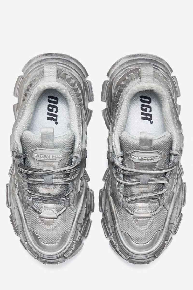 Triple Grey Metallic Platform Running Sneakers