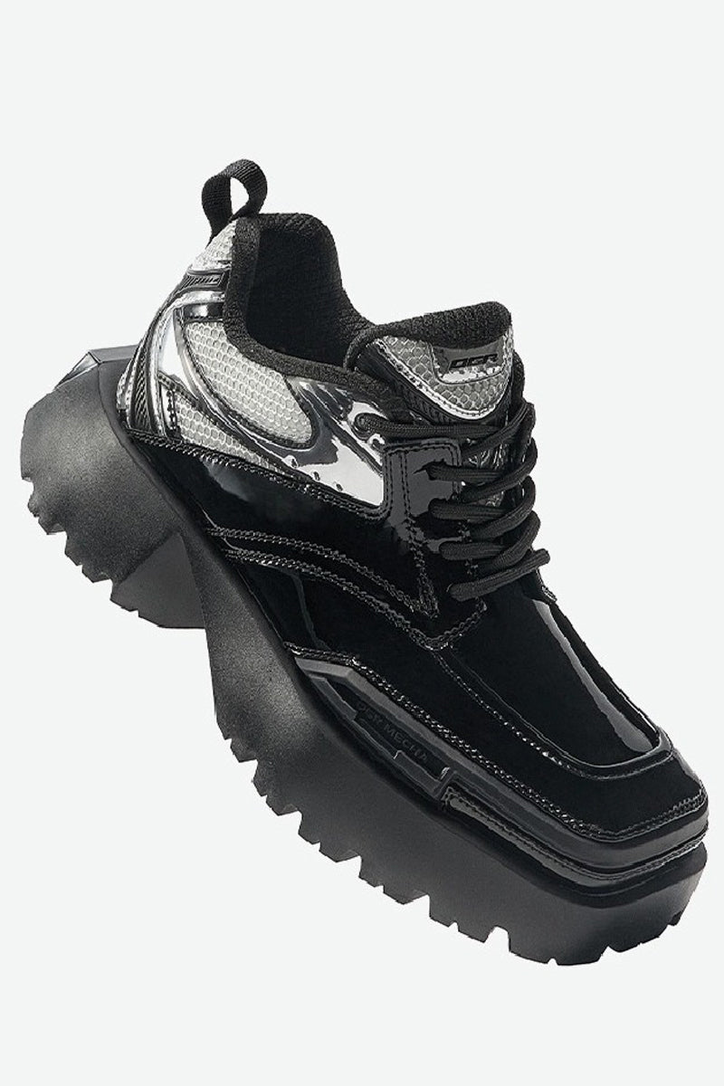 Square-Toe Patent Platform Chunky Sneakers - Wolvess