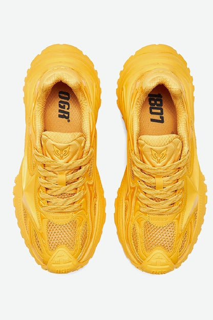 Monochrome Yellow Chunky Platform Sneakers - Wolvess