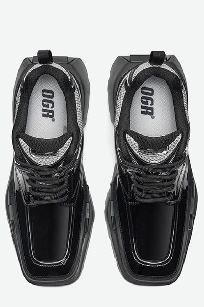 Square-Toe Patent Platform Chunky Sneakers - Wolvess