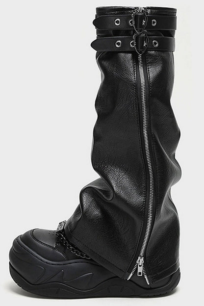 All Black Chain Platform Wave Sneakers - Wolvess