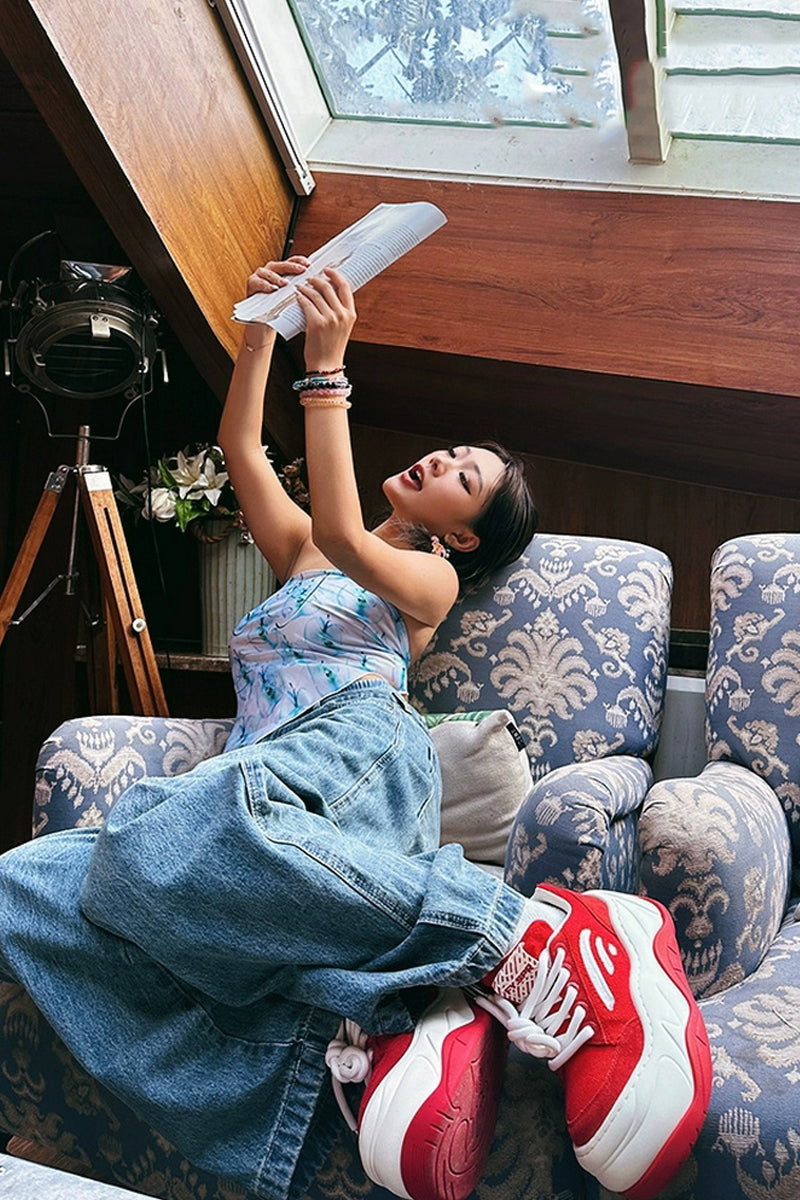 Red White Platform Wave Chunky Sneakers - Wolvess