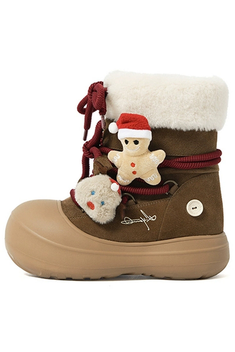 Holiday Winter Boot Brown with Gingerbread Man Charm - Wolvess