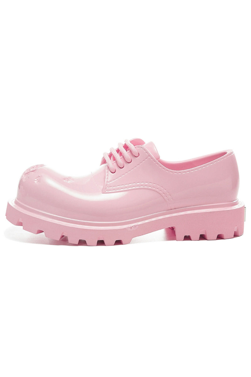 Pink Platform Derby Shoes with Lug Sole - Wolvess