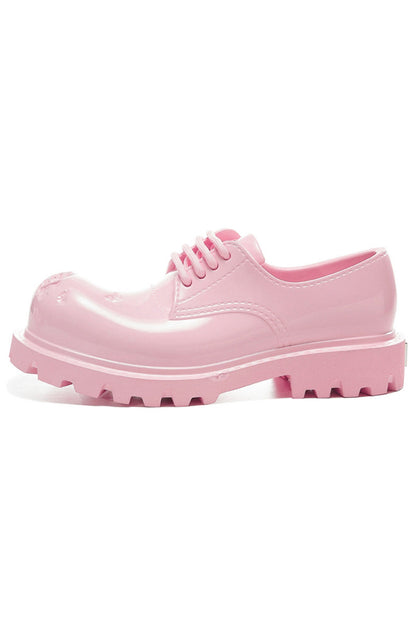Pink Platform Derby Shoes with Lug Sole - Wolvess
