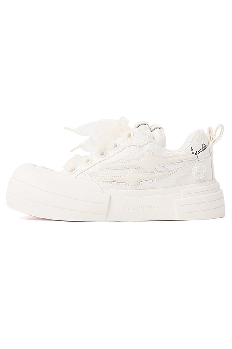 Silk All White Platform Canvas Chunky Sneakers - Wolvess