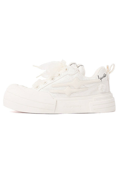 Silk All White Platform Canvas Chunky Sneakers - Wolvess