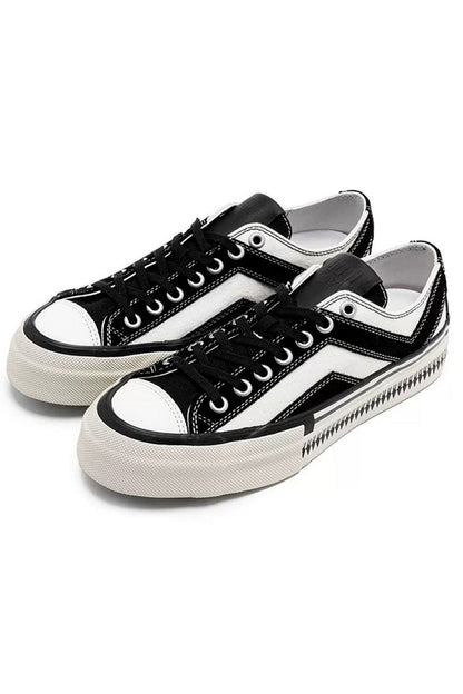 Black White Platform Canvas Sneakers - Wolvess