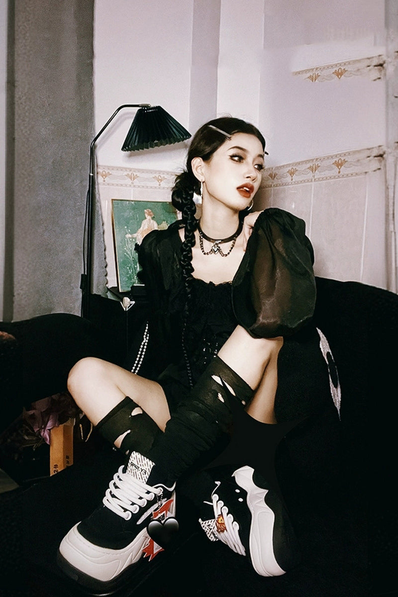 Black White Platform Wave Chunky Sneakers - Wolvess