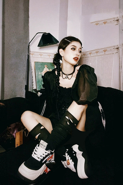 Black White Platform Wave Chunky Sneakers - Wolvess